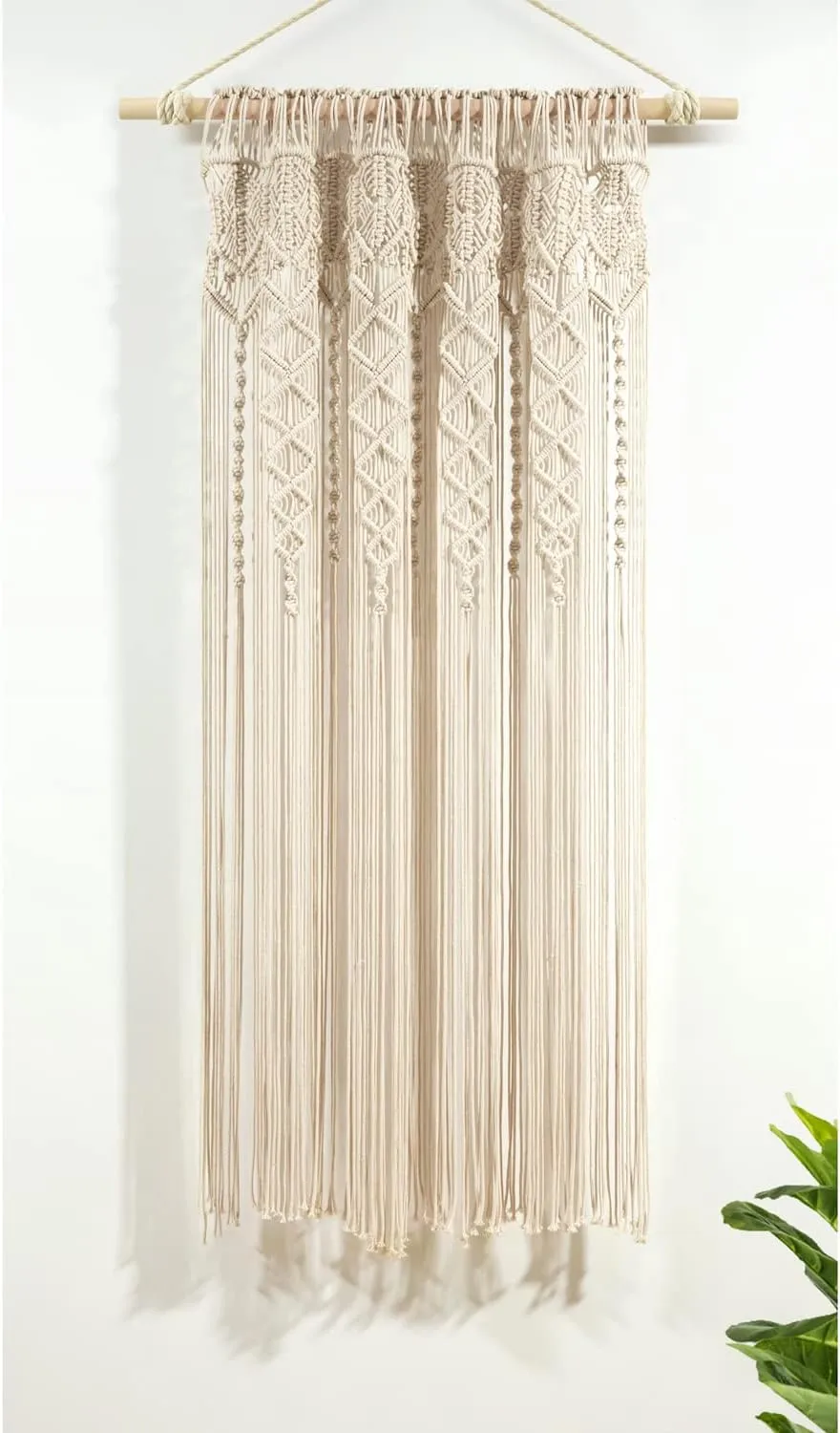 Lush Decor Boho Macrame Textured Cotton Window Curtain Panel, Single Panel, 40" W x 63" L, Neutral - Doorway Room Divider - Wedding Or Wall Decor - Boho Macrame Curtain