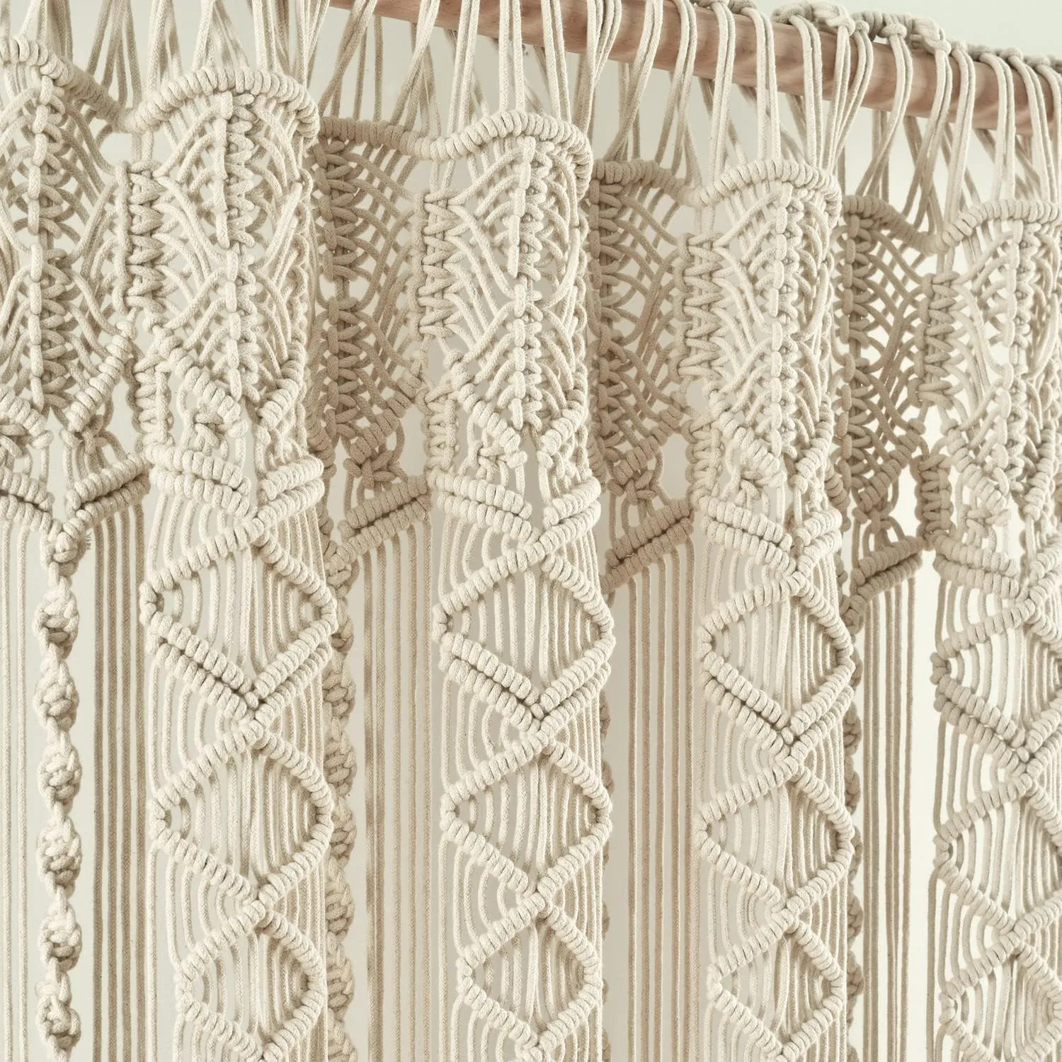 Lush Decor Boho Macrame Textured Cotton Window Curtain Panel, Single Panel, 40" W x 63" L, Neutral - Doorway Room Divider - Wedding Or Wall Decor - Boho Macrame Curtain