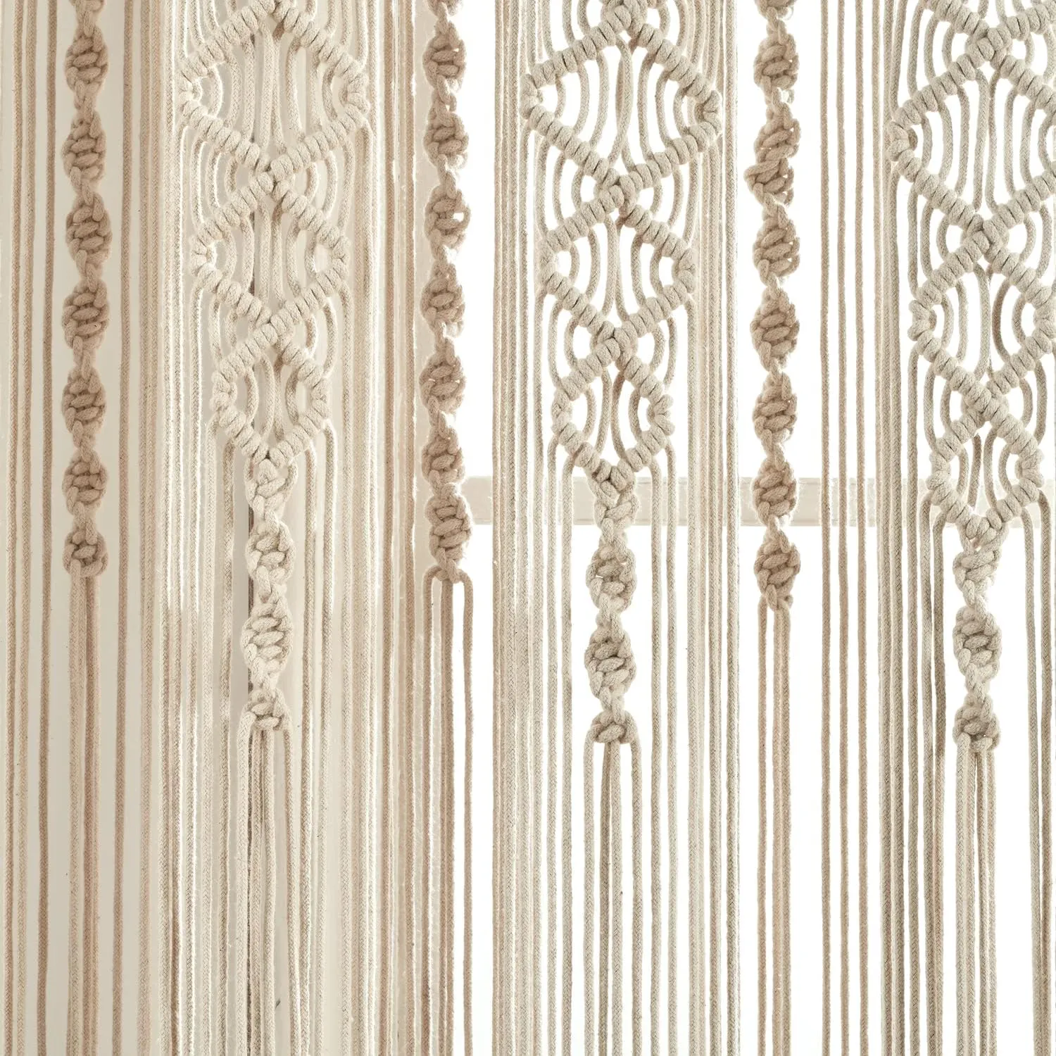 Lush Decor Boho Macrame Textured Cotton Window Curtain Panel, Single Panel, 40" W x 63" L, Neutral - Doorway Room Divider - Wedding Or Wall Decor - Boho Macrame Curtain