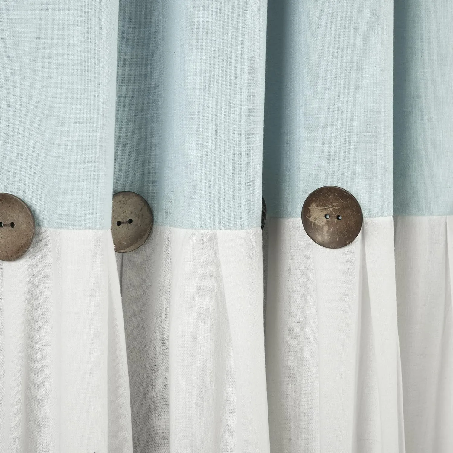 Lush Decor Linen Button 100% Blackout Window Curtain Panel, Single, 40" W x 84" L, Blue & White - Blackout Curtains - Rustic Decor - Country Farmhouse Curtains For Bedroom