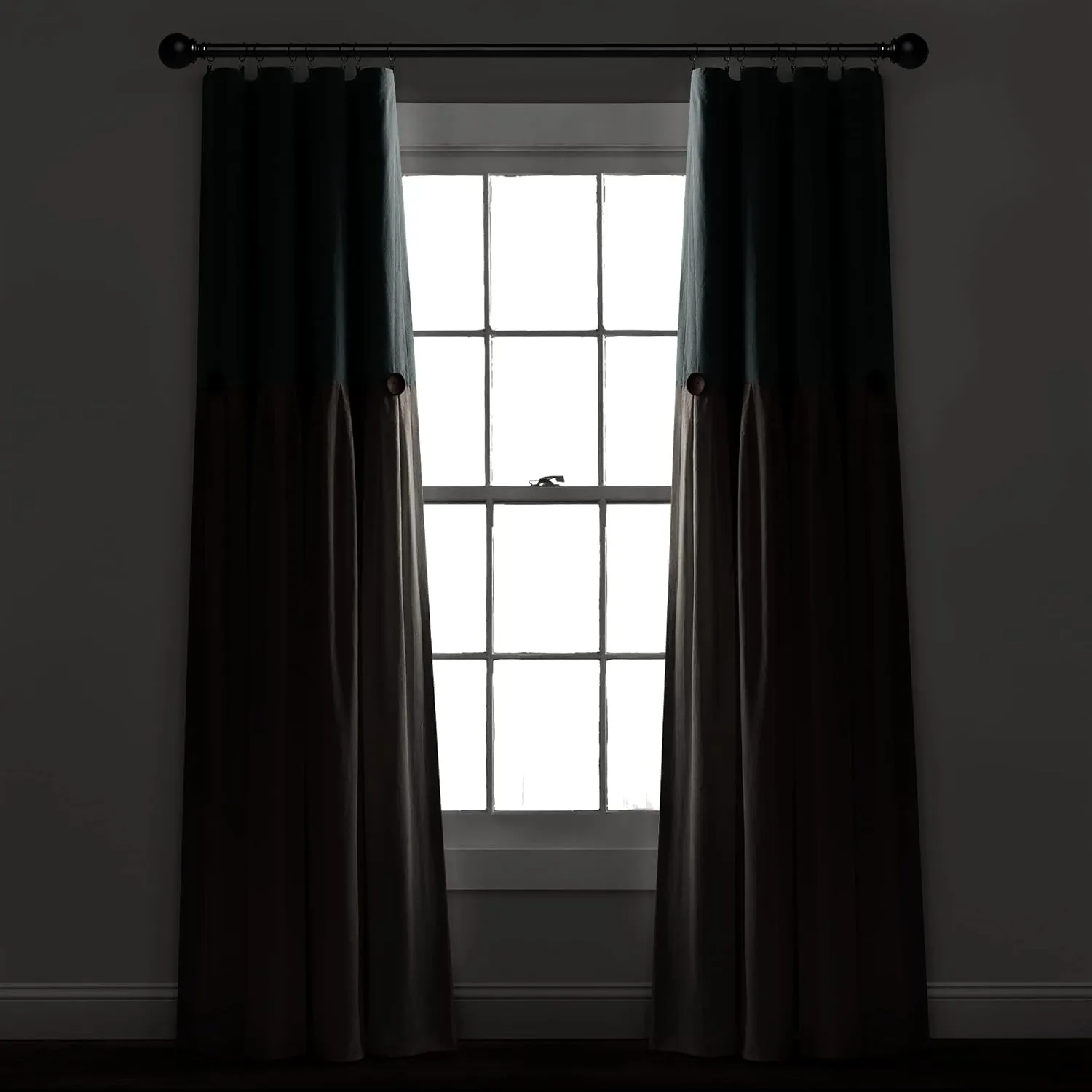 Lush Decor Linen Button 100% Blackout Window Curtain Panel, Single, 40" W x 84" L, Blue & White - Blackout Curtains - Rustic Decor - Country Farmhouse Curtains For Bedroom