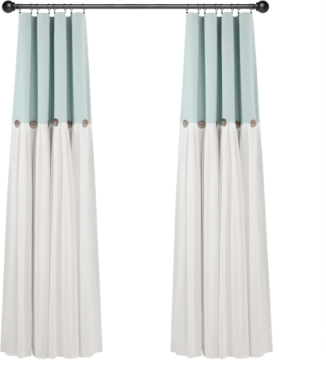 Lush Decor Linen Button 100% Blackout Window Curtain Panel, Single, 40" W x 84" L, Blue & White - Blackout Curtains - Rustic Decor - Country Farmhouse Curtains For Bedroom