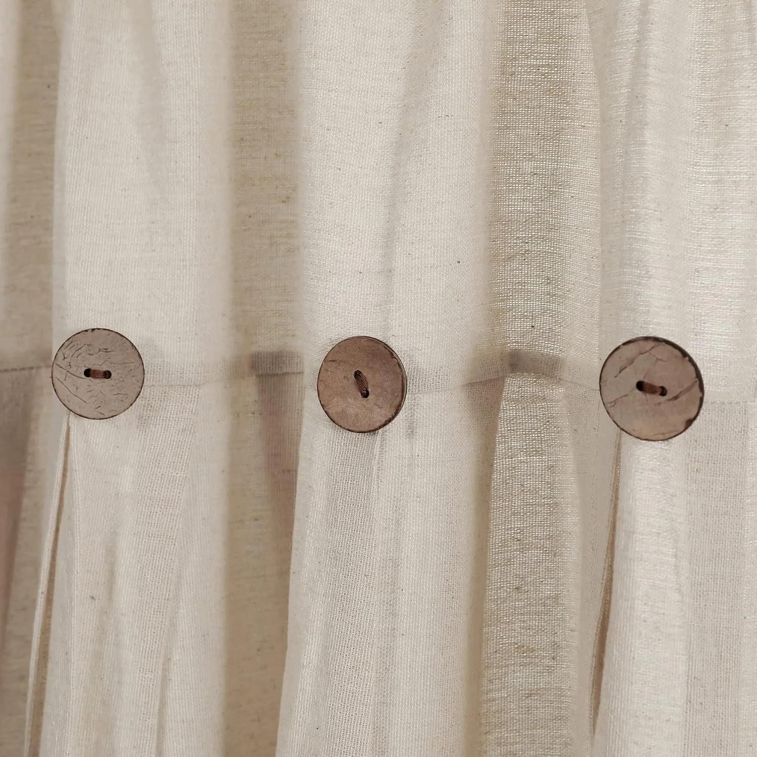 Lush Decor Linen Button Farmhouse Kitchen Tier Set, Pair, 29" W x 24" L, Dark Linen - Cafe Curtains