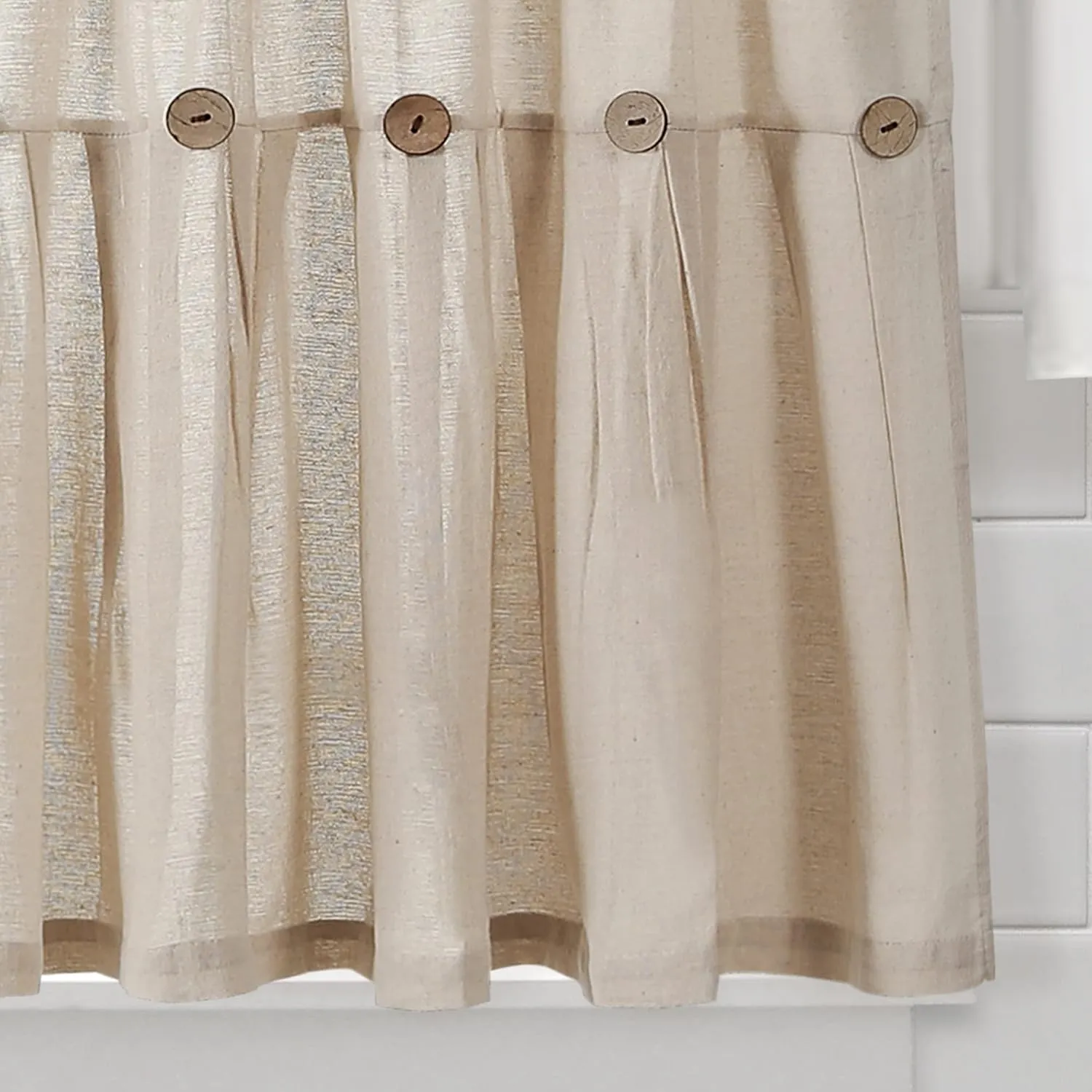 Lush Decor Linen Button Farmhouse Kitchen Tier Set, Pair, 29" W x 24" L, Dark Linen - Cafe Curtains