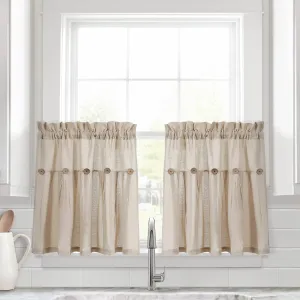Lush Decor Linen Button Farmhouse Kitchen Tier Set, Pair, 29" W x 24" L, Dark Linen - Cafe Curtains