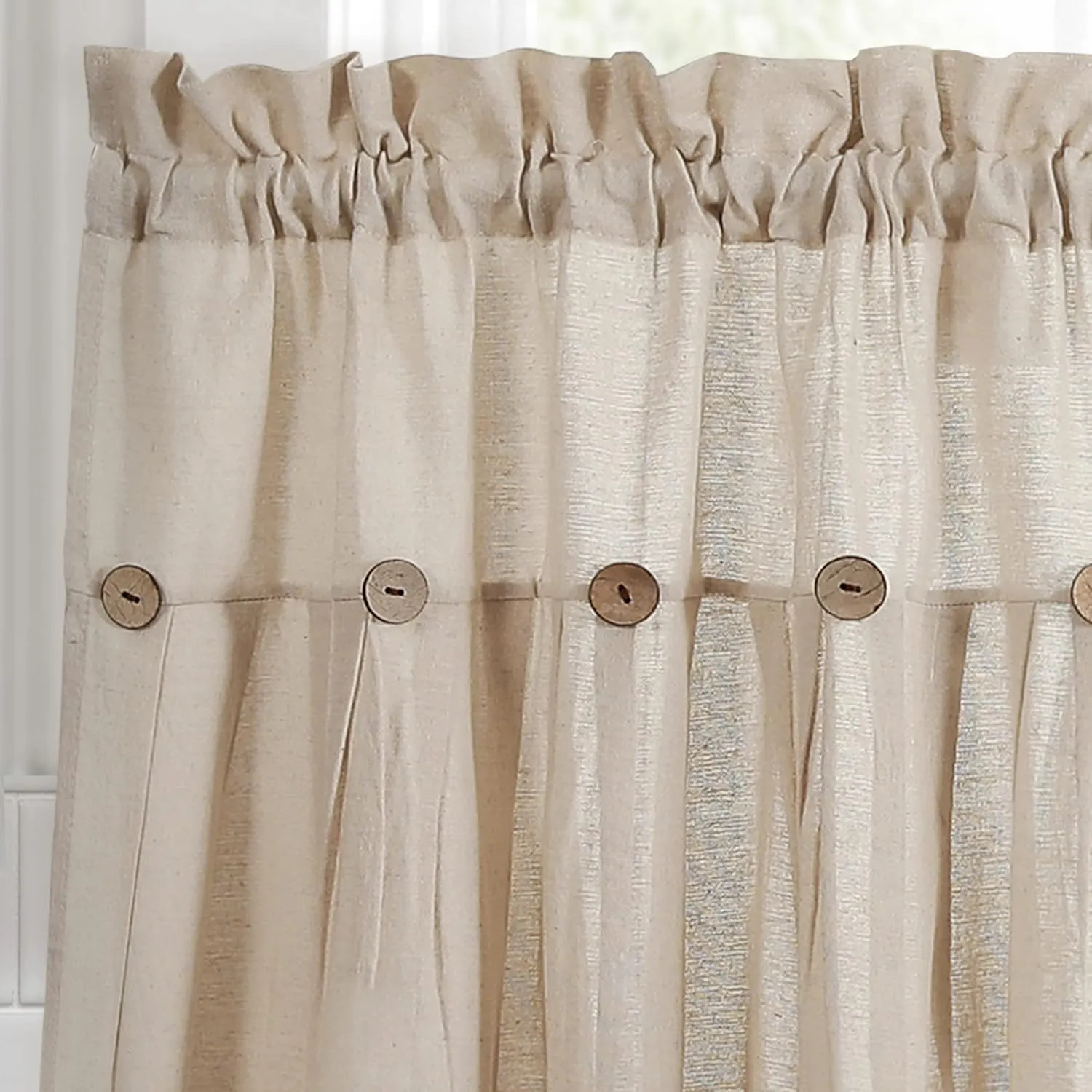 Lush Decor Linen Button Farmhouse Kitchen Tier Set, Pair, 29" W x 24" L, Dark Linen - Cafe Curtains