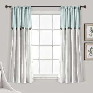 Lush Decor Linen Button Window Curtain Panel, Single, 40" W x 63" L, Blue & Off White- Country Curtains - Rustic Decor - Color Block - Modern Farmhouse Curtains