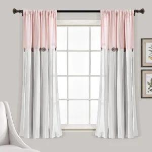 Lush Decor Linen Button Window Curtain Panel, Single, 40" W x 63" L, Blush & Off White- Country Curtains - Rustic Decor - Color Block - Modern Farmhouse Curtains