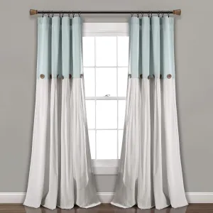 Lush Decor Linen Button Window Curtain Panel, Single, 40" W x 84" L, Blue & Off White- Country Curtains - Rustic Decor - Color Block - Modern Farmhouse Curtains