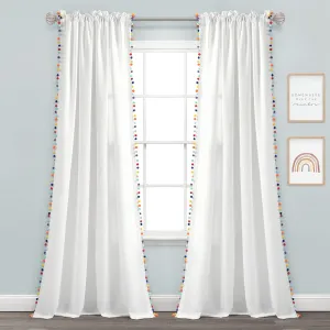 Lush Decor Pom Curtain | Textured, Solid Color Vintage Chic Style Window Panel for Living, Dining Room, Bedroom (Single), Rainbow, 50"W x 84"L