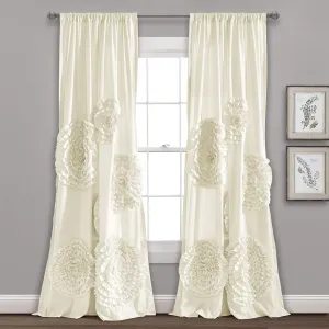 Lush Decor Serena Window Curtain Panel, Single Panel, 54" W x 95" L, Ivory - Ruched Ruffled Flower Design - Ruffle Curtains for Bedroom, Living & Dining Room - Vintage Glam & Farmhouse Home Decor
