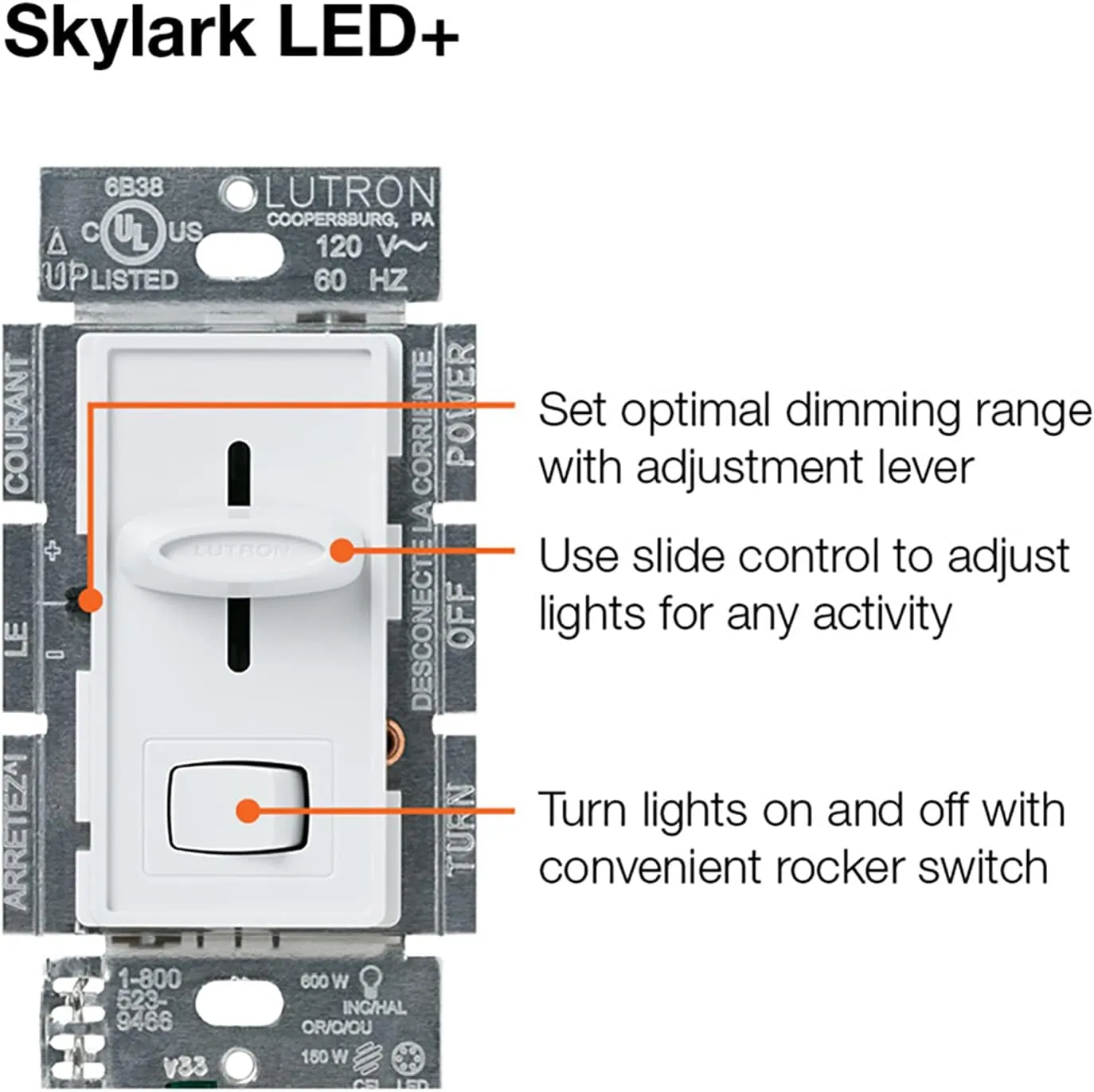 Lutron Skylark LED  Dimmer Switch for Dimmable LED, Halogen and Incandescent Bulbs | 150W/Single-Pole or 3-Way | SCL-153P-AL | Almond