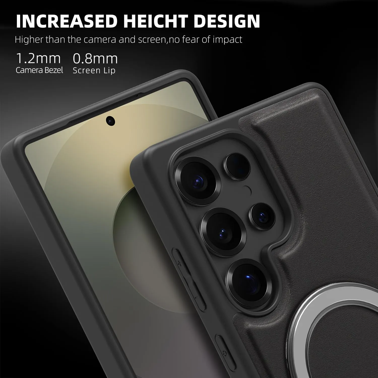 Magnetic Stand for Samsung Galaxy S23 Case with Ring Holder, Compatible with Magsafe Slim Faux Leather Comfort Grip Shockproof Protection Kickstand Case, Brown
