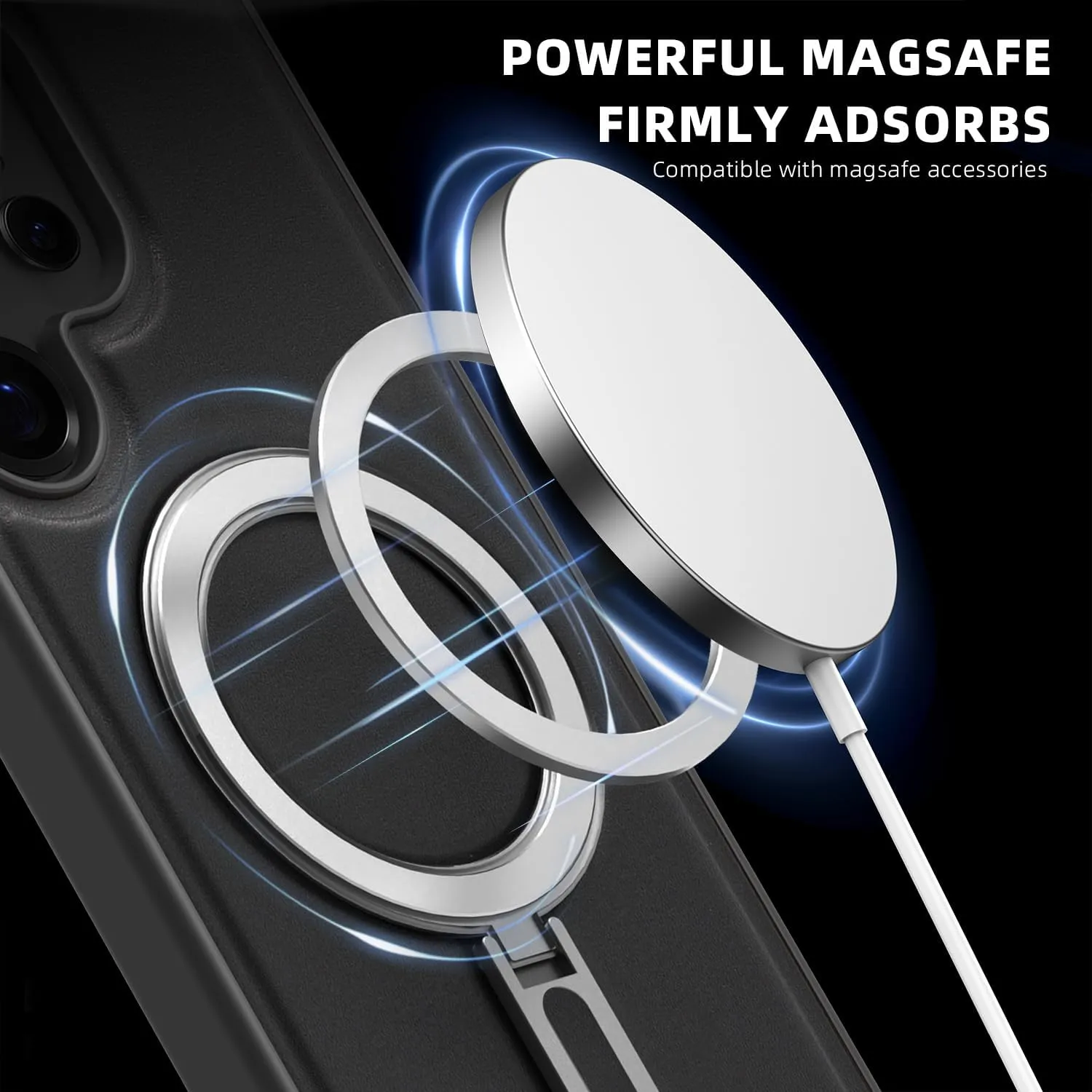 Magnetic Stand for Samsung Galaxy S23 Case with Ring Holder, Compatible with Magsafe Slim Faux Leather Comfort Grip Shockproof Protection Kickstand Case, Brown
