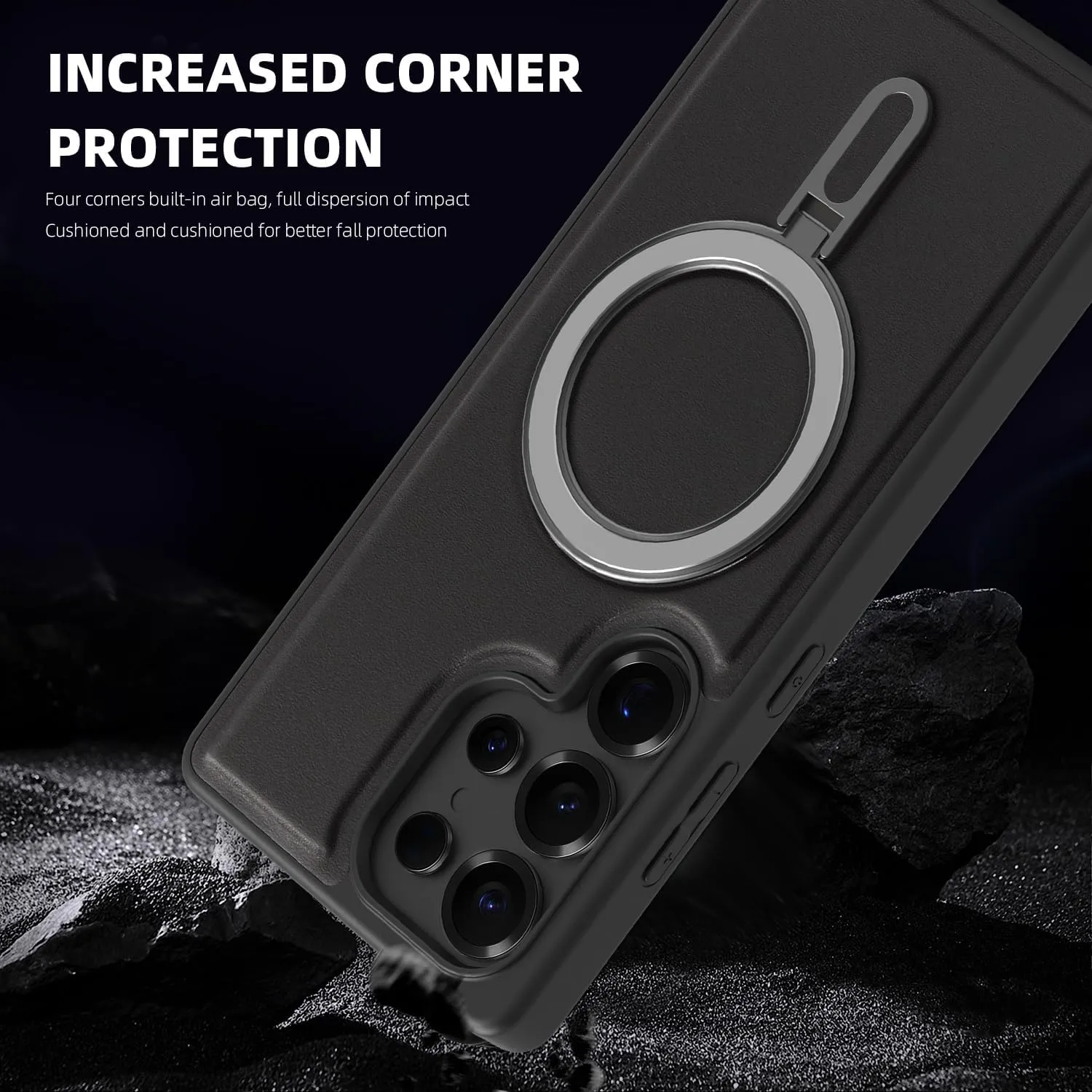 Magnetic Stand for Samsung Galaxy S23 Case with Ring Holder, Compatible with Magsafe Slim Faux Leather Comfort Grip Shockproof Protection Kickstand Case, Brown