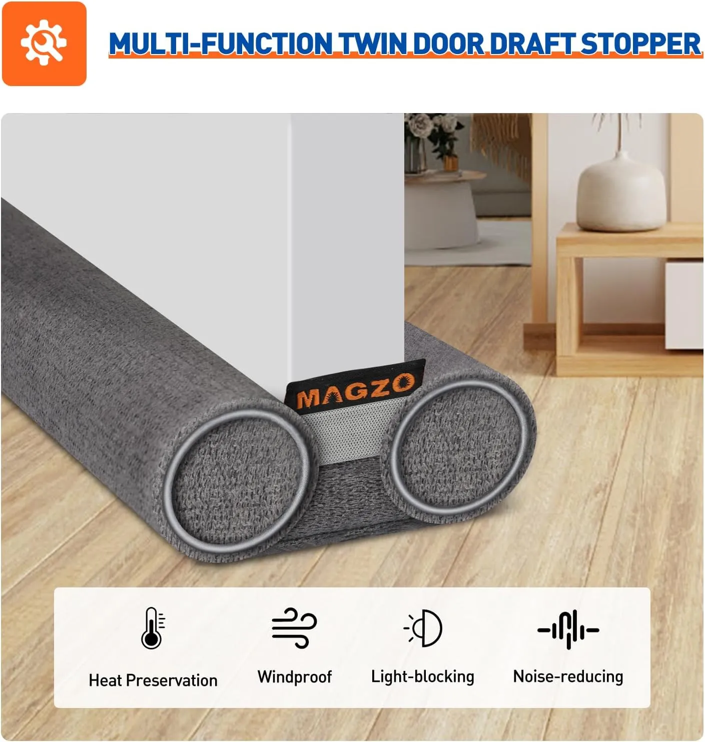 MAGZO Double Side Door Draft Stopper 36" Draft Guard Air Dust Blocker Save Energy Weighted Adjustable Length, Gray