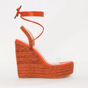 Malina Orange Espadrille Lace Up Wedges