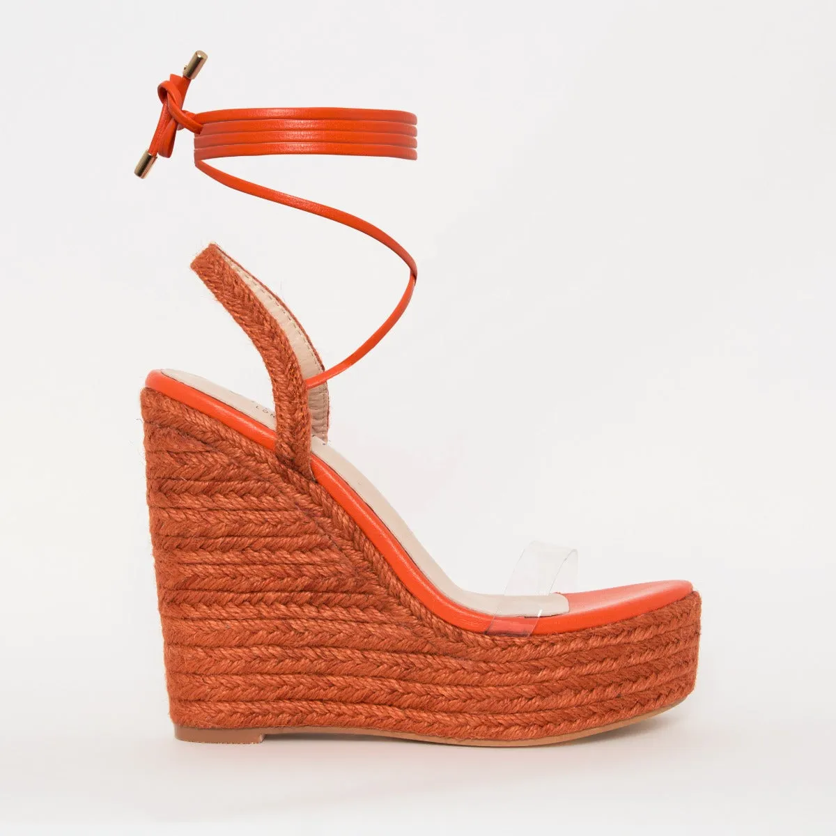Malina Orange Espadrille Lace Up Wedges
