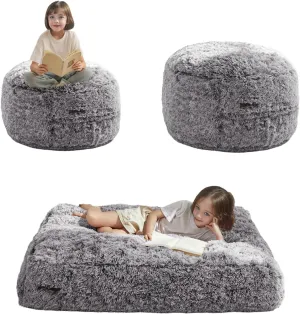 MAXYOYO Bean Bag Chair Bed for Kids, Plush Convertible Bean Bag Folds from Lazy Chair to Floor Mattress Bed, Stuffed Floor Sofa Couch for Boys and Girls, Machine Washable, Black