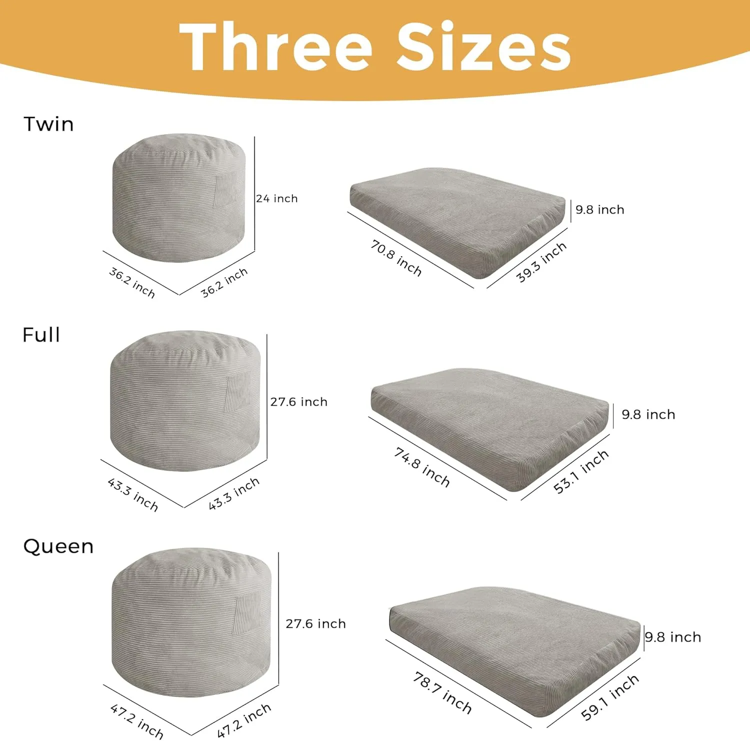 MAXYOYO Giant Bean Bag Chair Bed for Adults, Convertible Beanbag Folds from Lazy Chair to Floor Mattress Bed, Large Floor Sofa Couch, Big Sofa Bed, High-Density Foam Filling, Machine Washable