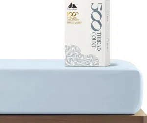 Mayfair Linen 100% Cotton Fitted Sheet King Size - 500 Thread Count Fitted Sheet King Cotton Only, Luxuriously Soft, Cooling 16" Deep Pocket Sateen Weave Bottom, Luxury Hotel Quality - Light Blue