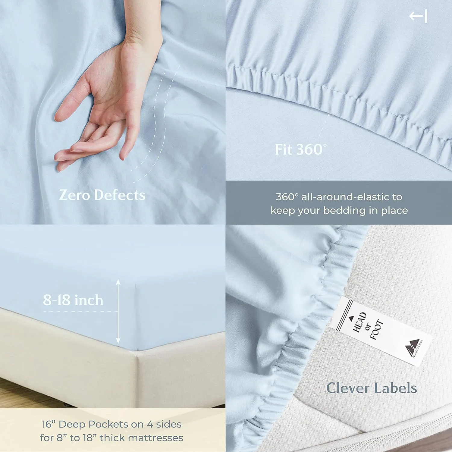 Mayfair Linen 100% Cotton Fitted Sheet King Size - 500 Thread Count Fitted Sheet King Cotton Only, Luxuriously Soft, Cooling 16" Deep Pocket Sateen Weave Bottom, Luxury Hotel Quality - Light Blue