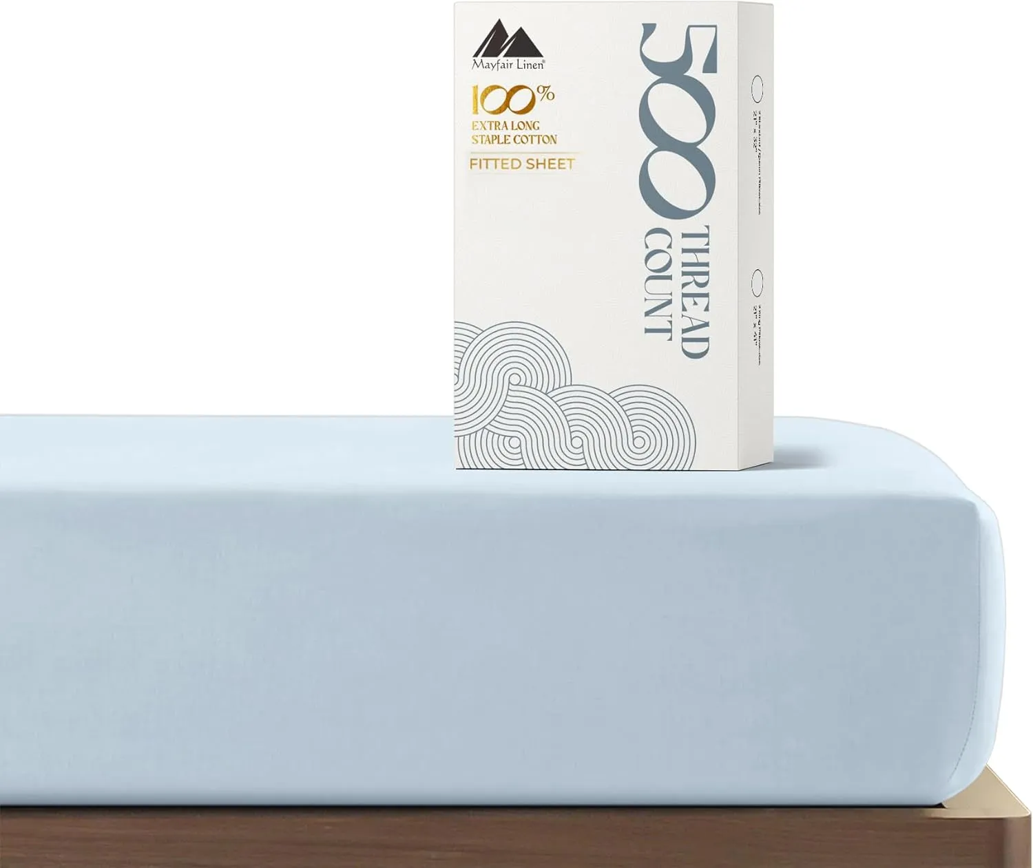 Mayfair Linen 100% Cotton Fitted Sheet King Size - 500 Thread Count Fitted Sheet King Cotton Only, Luxuriously Soft, Cooling 16" Deep Pocket Sateen Weave Bottom, Luxury Hotel Quality - Light Blue