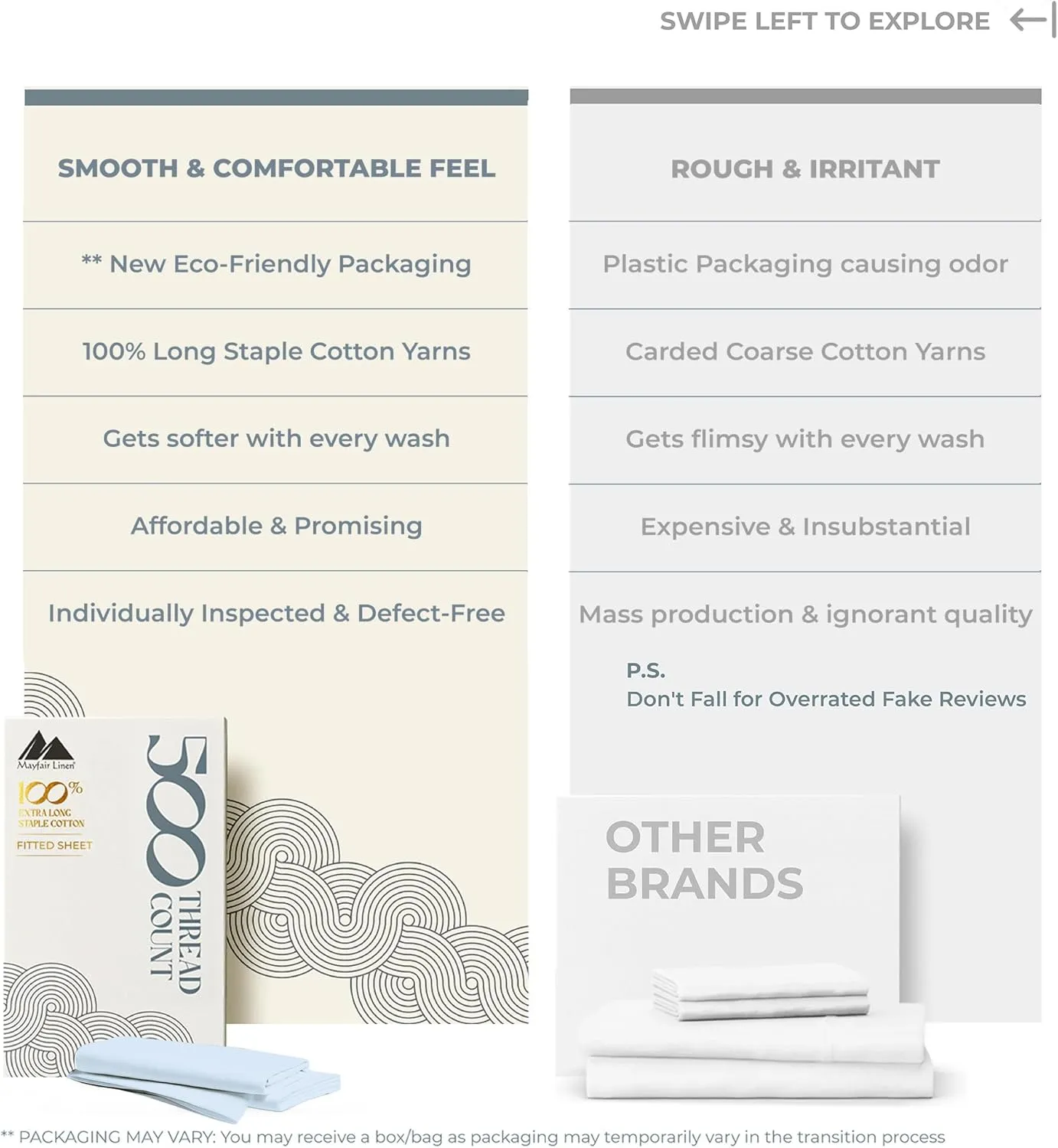Mayfair Linen 100% Cotton Fitted Sheet King Size - 500 Thread Count Fitted Sheet King Cotton Only, Luxuriously Soft, Cooling 16" Deep Pocket Sateen Weave Bottom, Luxury Hotel Quality - Light Blue