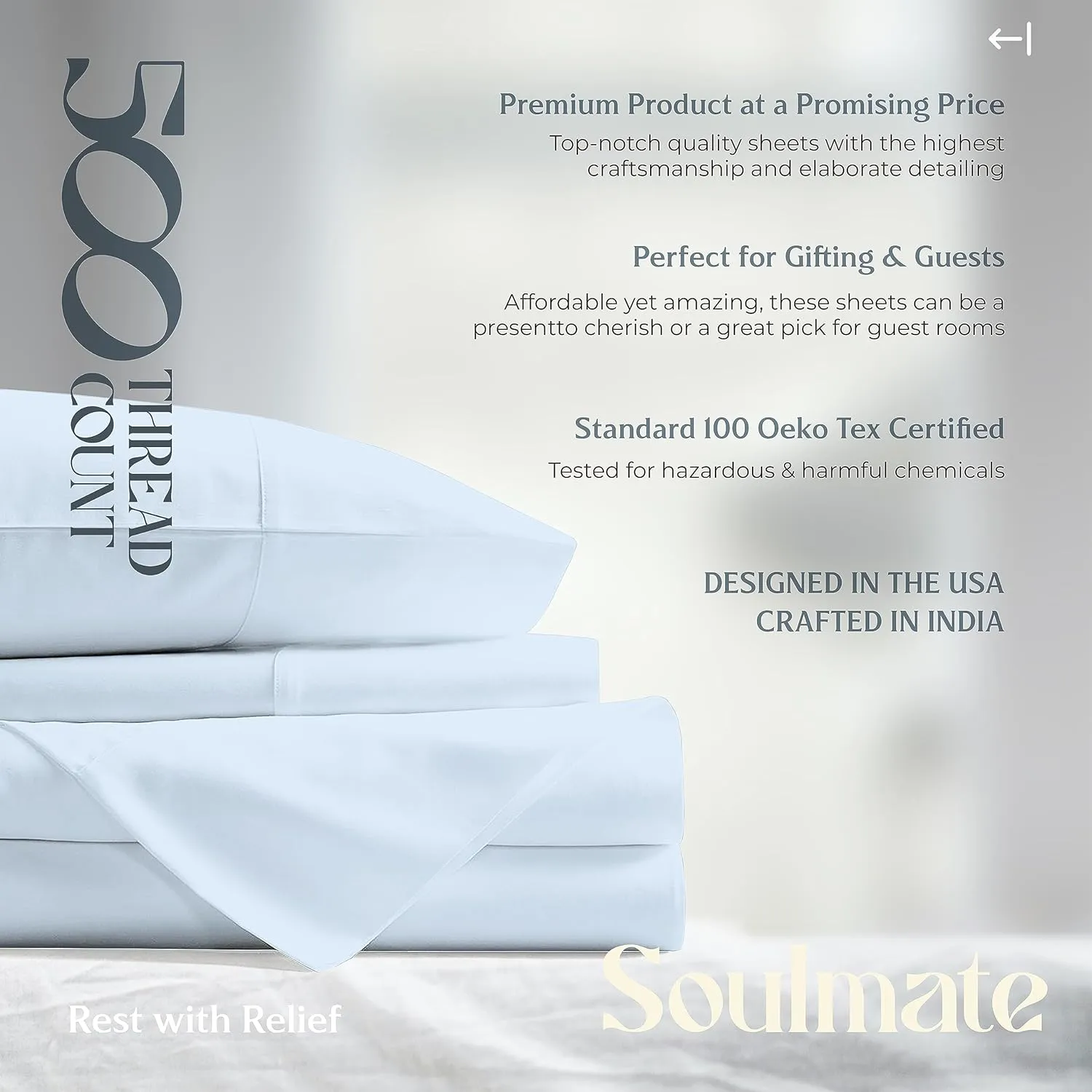 Mayfair Linen 100% Cotton Fitted Sheet King Size - 500 Thread Count Fitted Sheet King Cotton Only, Luxuriously Soft, Cooling 16" Deep Pocket Sateen Weave Bottom, Luxury Hotel Quality - Light Blue