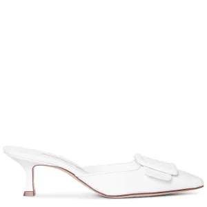 Maysale white leather pumps