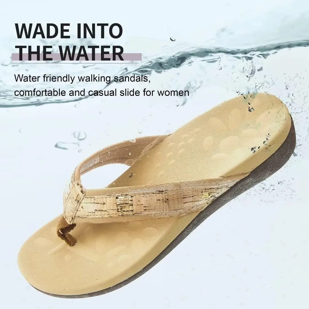 MEGNYA Womens Orthotic Flip Flops, Plantar Fasciitis Sandals for Flat Feet with Arch Support Thong Style Flip Flops, Comfortable Walking Sandals for Beach, Vacation