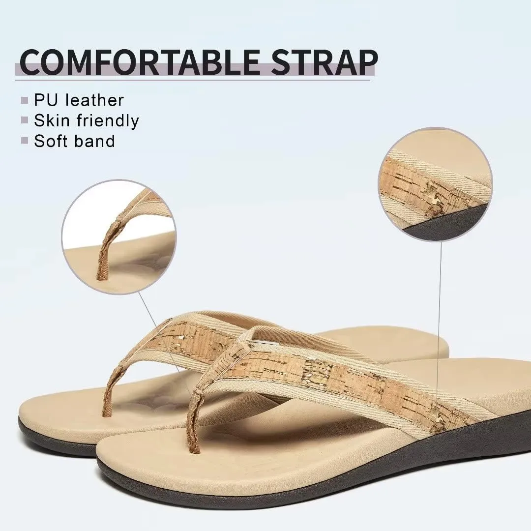 MEGNYA Womens Orthotic Flip Flops, Plantar Fasciitis Sandals for Flat Feet with Arch Support Thong Style Flip Flops, Comfortable Walking Sandals for Beach, Vacation
