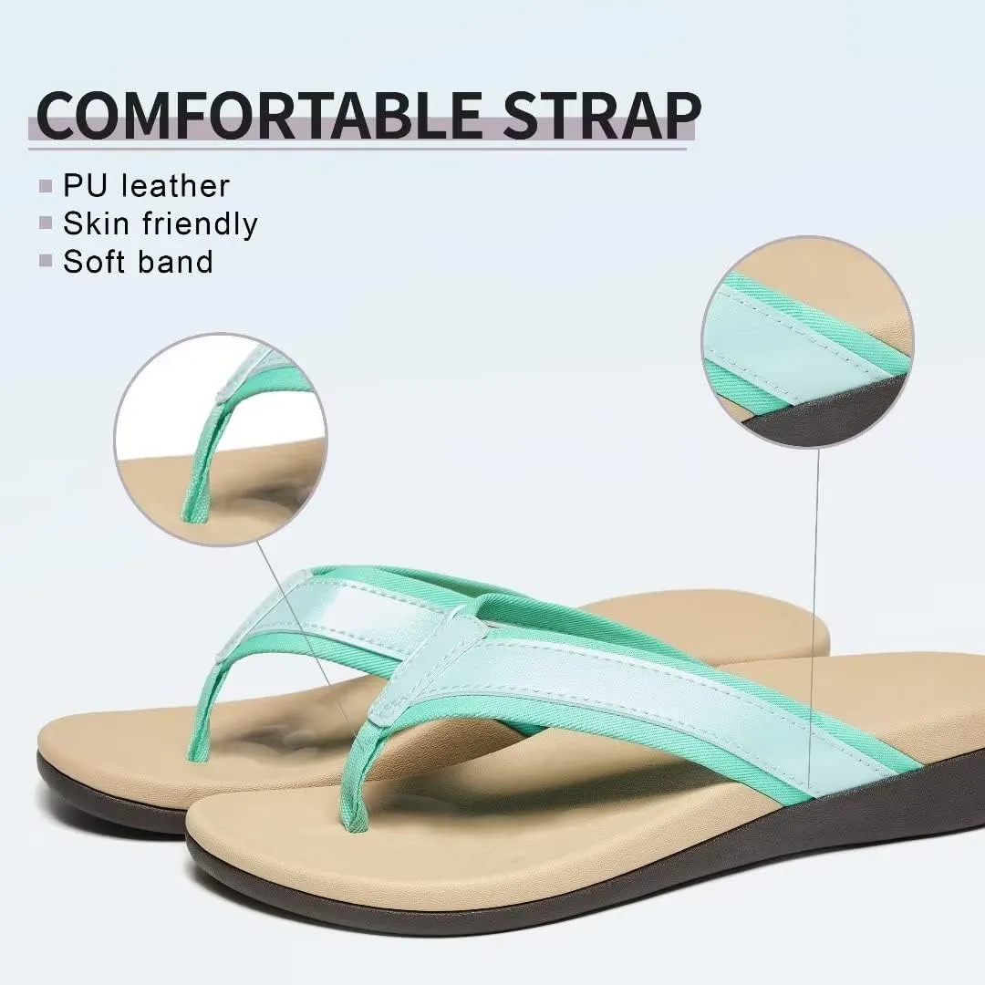 MEGNYA Womens Orthotic Flip Flops, Plantar Fasciitis Sandals for Flat Feet with Arch Support Thong Style Flip Flops, Comfortable Walking Sandals for Beach, Vacation