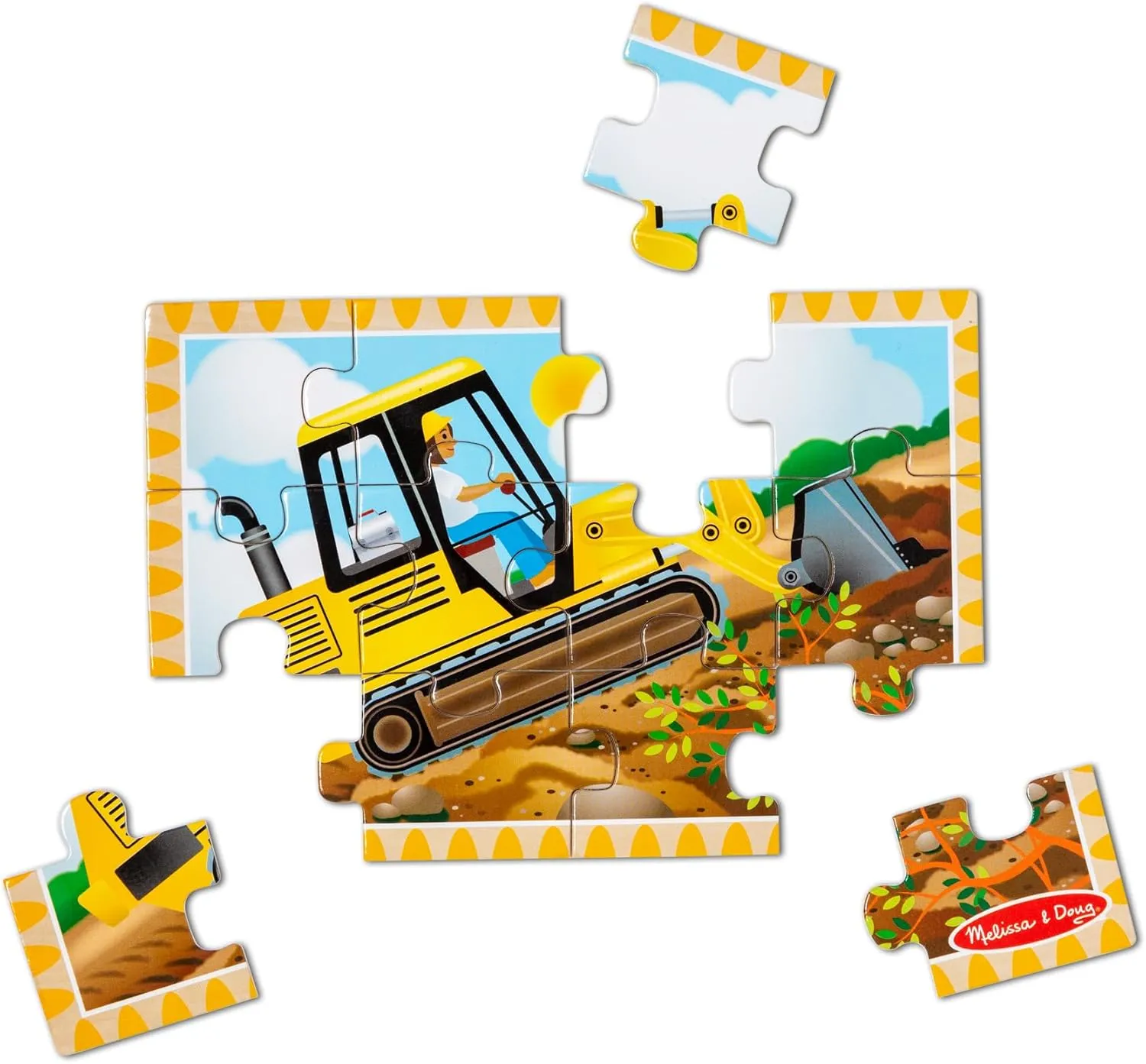 Melissa & Doug Construction Vehicles 4-in-1 Wooden Jigsaw Puzzles in a Box (48 pcs) - FSC Certified