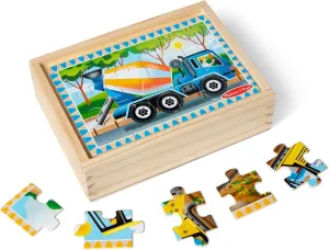Melissa & Doug Construction Vehicles 4-in-1 Wooden Jigsaw Puzzles in a Box (48 pcs) - FSC Certified
