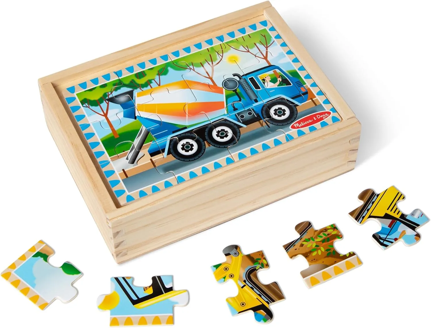 Melissa & Doug Construction Vehicles 4-in-1 Wooden Jigsaw Puzzles in a Box (48 pcs) - FSC Certified