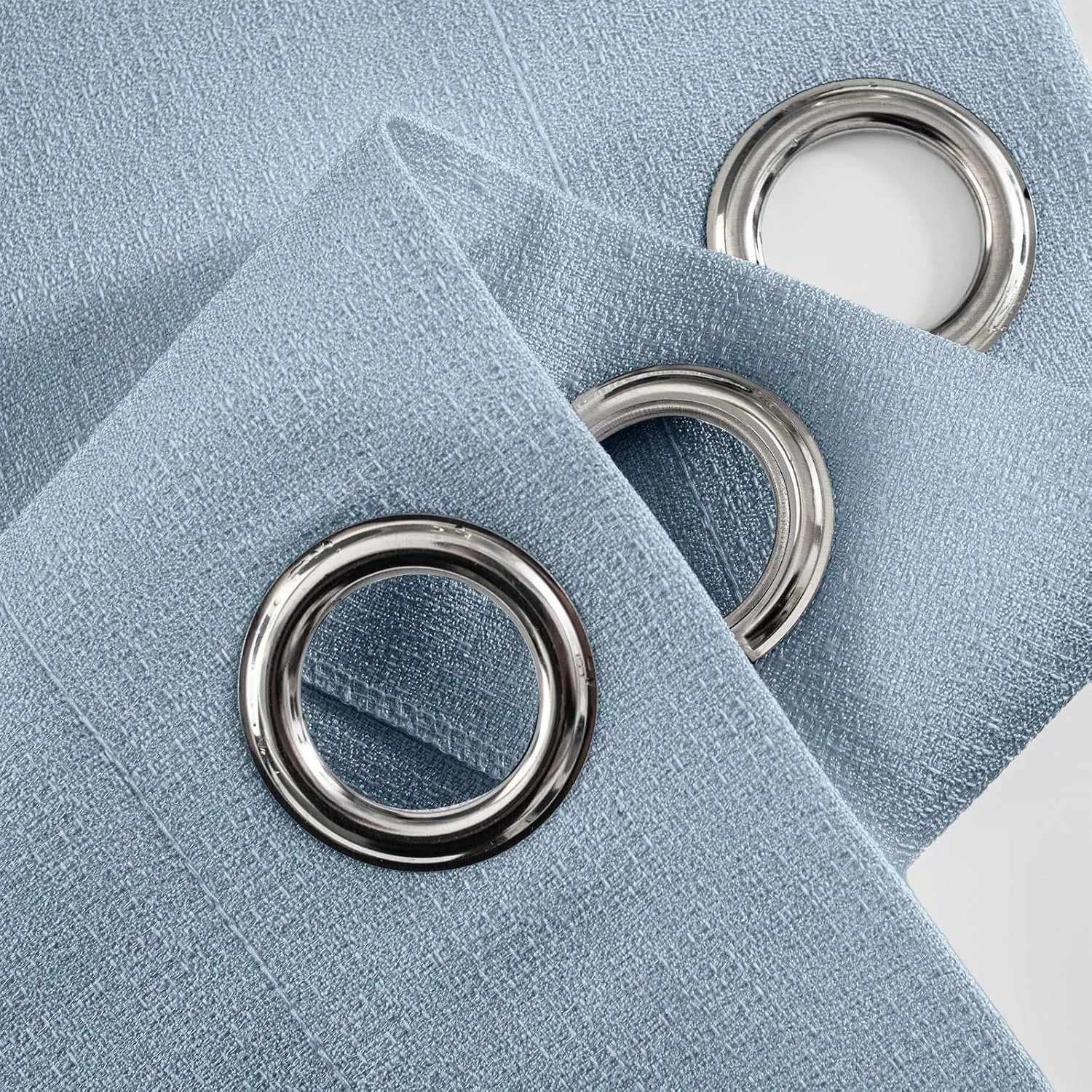 Melodieux Dusty Blue Semi Sheer Curtains 96 Inches Long for Living Room, Bedroom Faux Linen Light Filtering Grommet Privacy Sheer Drapes, 52 by 96 Inch, 2 Panels