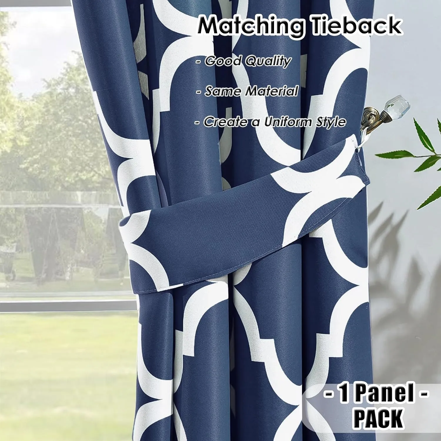 Melodieux Moroccan Fashion Room Darkening Blackout Curtain Grommet for Living Room Bedroom, 1 Panel Pack, 52" W x 84" L, Navy Blue