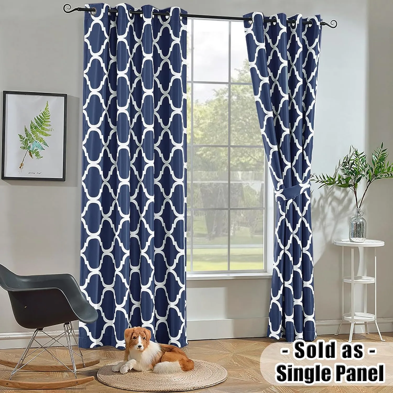 Melodieux Moroccan Fashion Room Darkening Blackout Curtain Grommet for Living Room Bedroom, 1 Panel Pack, 52" W x 84" L, Navy Blue
