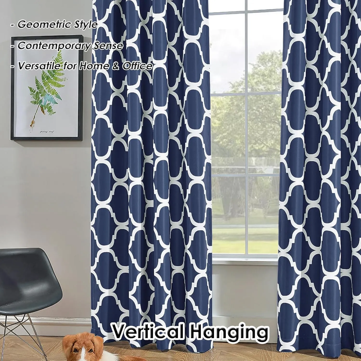 Melodieux Moroccan Fashion Room Darkening Blackout Curtain Grommet for Living Room Bedroom, 1 Panel Pack, 52" W x 84" L, Navy Blue