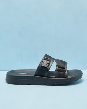 Men Black Textured Clasp Slide