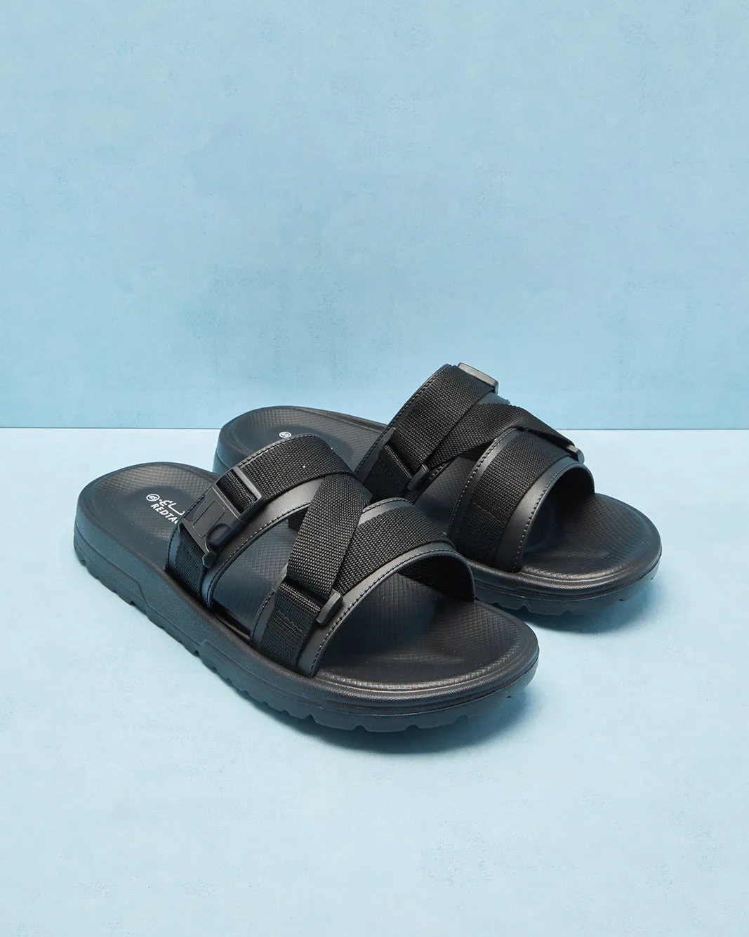 Men Black Textured Clasp Slide