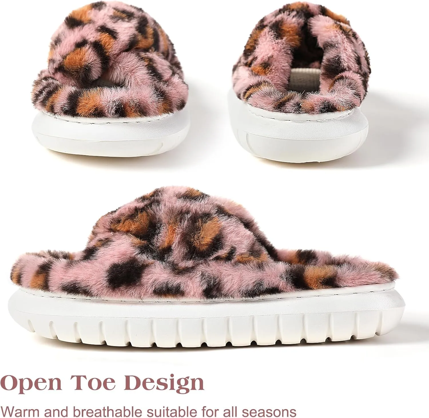 Menore Slippers for Women Crossbands House Bedroom Slides Linen Open Toe Cozy Corduroy Fuzzy Slide Sandals Indoor Outdoor Four Seasons