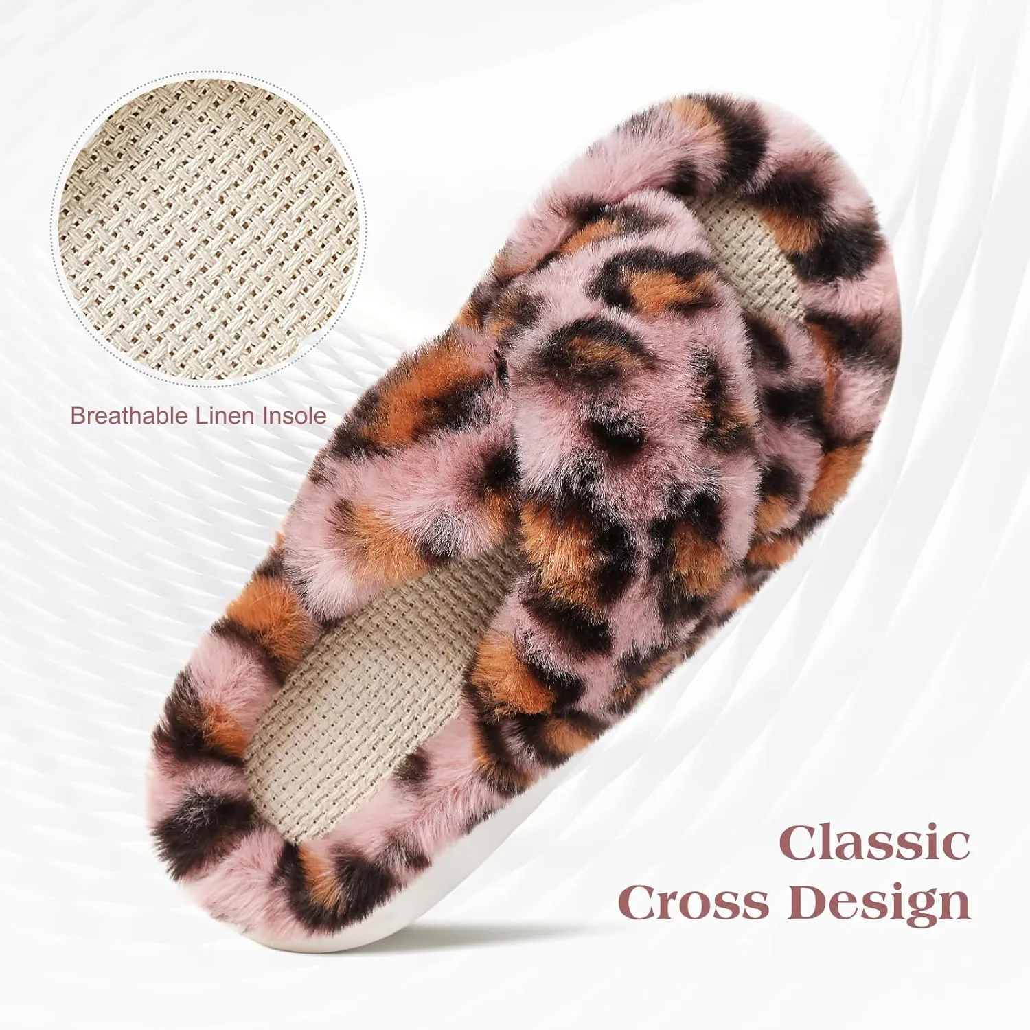 Menore Slippers for Women Crossbands House Bedroom Slides Linen Open Toe Cozy Corduroy Fuzzy Slide Sandals Indoor Outdoor Four Seasons