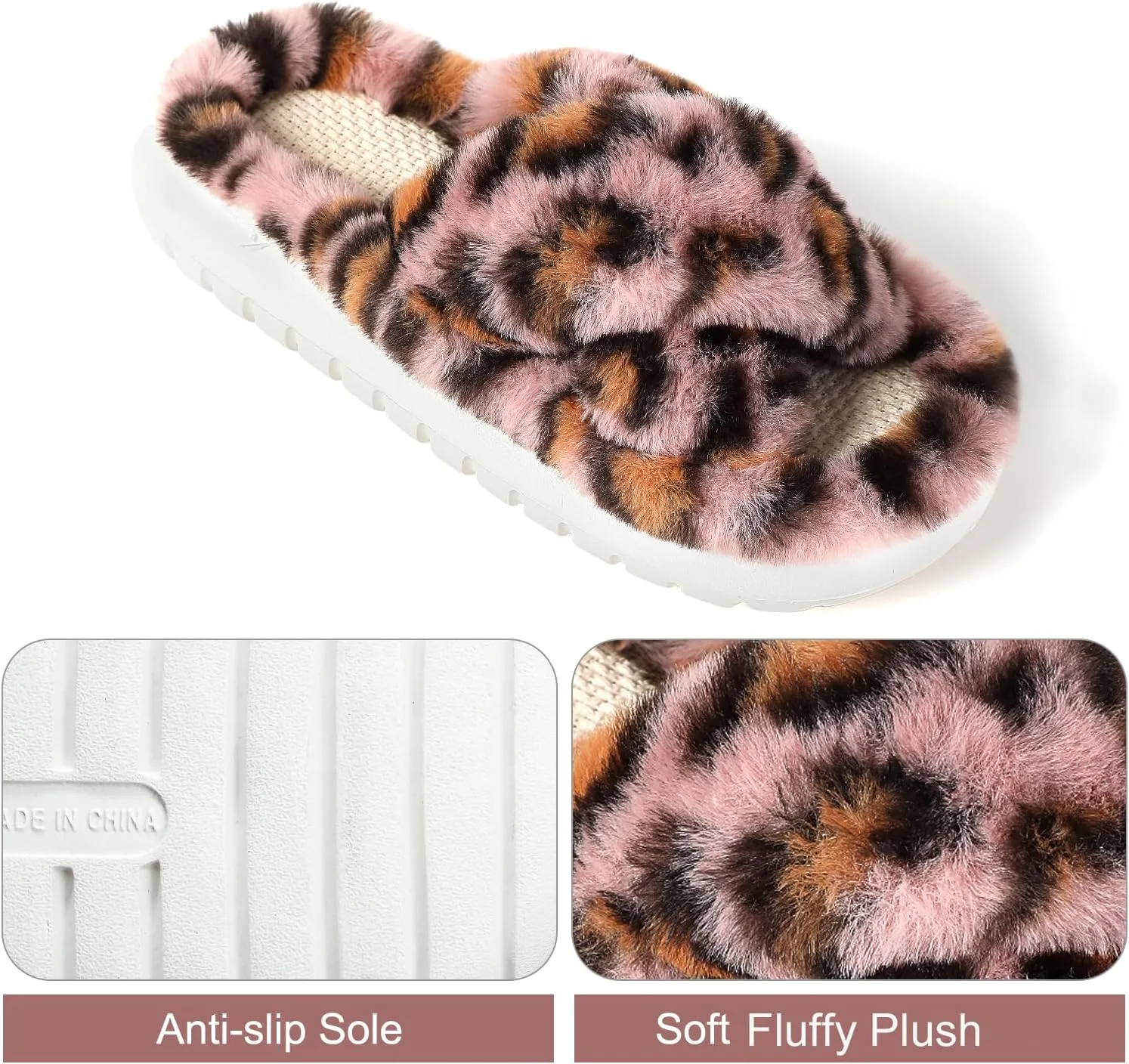 Menore Slippers for Women Crossbands House Bedroom Slides Linen Open Toe Cozy Corduroy Fuzzy Slide Sandals Indoor Outdoor Four Seasons