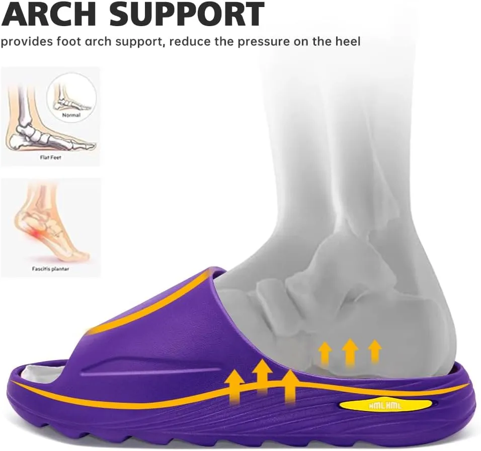 Men's Athletic Sandals Soft - tech Sports Recovery Slide Basketball Outdoor Slipper with Arch Support Plantar Fasciitis Relief