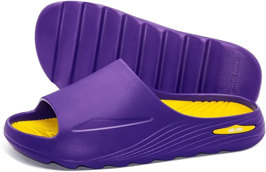Men's Athletic Sandals Soft - tech Sports Recovery Slide Basketball Outdoor Slipper with Arch Support Plantar Fasciitis Relief