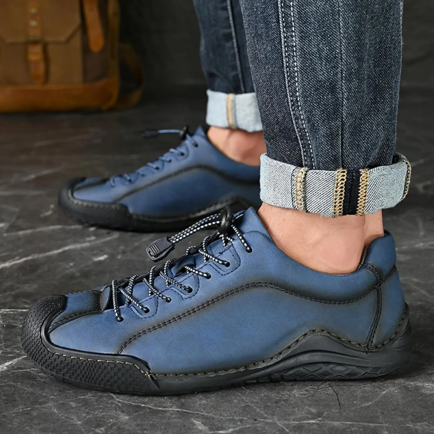 Men's Casual Driving Loafers with Elastic Band & Quick-Lace System - Slip-Resistant Outsole Shoes with Handmade Stitching Comfort Stitch Sole for Office Outdoor Activities Daily Wear