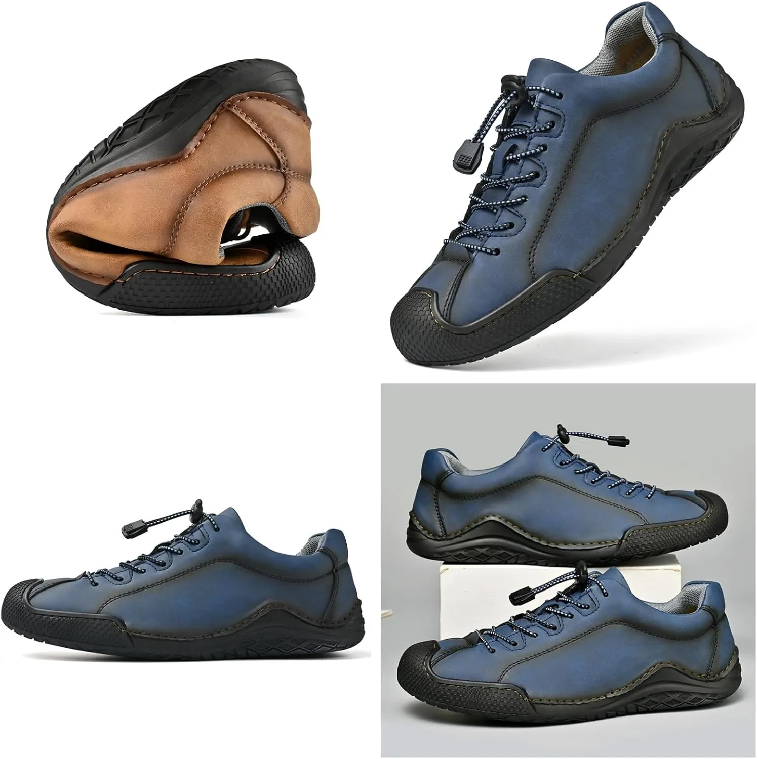 Men's Casual Driving Loafers with Elastic Band & Quick-Lace System - Slip-Resistant Outsole Shoes with Handmade Stitching Comfort Stitch Sole for Office Outdoor Activities Daily Wear
