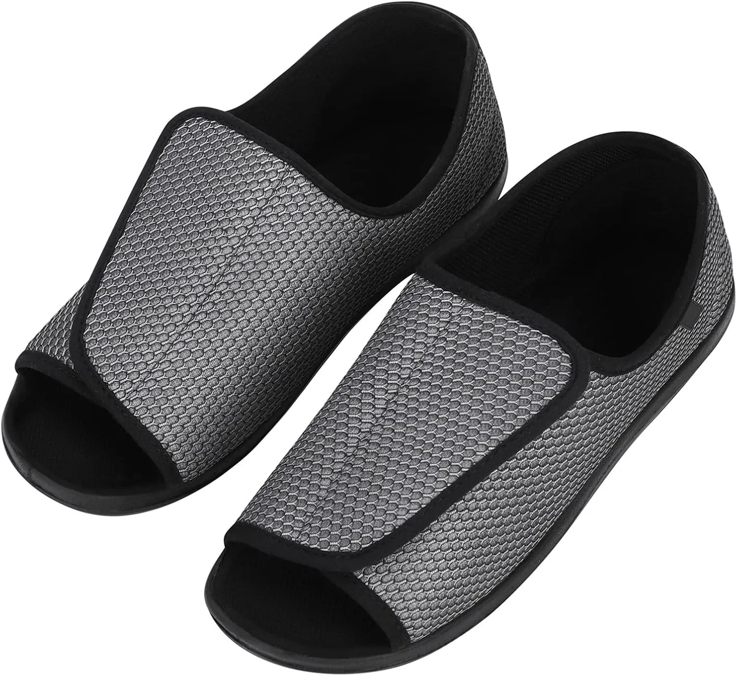Men’s Diabetic Recovery Slippers Open Toe Wide Width Edema Shoes Adjustable Walking Shoes Memory Foam Slide Slippers Footwear for Arthritis Swollen Feet Elderly Senior Indoor Outdoor Use